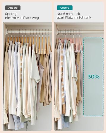 SONGMICS Velvet Clothes Hangers, 10-Piece Set, Skirt Hanger, 42.5 cm wide, with adjustable clips, non-slip, space-saving, for pants, coats, dresses, Light Pink CRF012R10