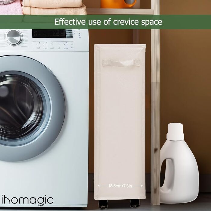 IHOMAGIC кошик для білизни 40 л з колесами, складаний, прямокутний, бежевий, для ванної та спальні