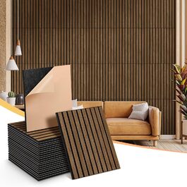 Акустичні настінні панелі NZQXJXZ з дерев'яним шпоном, самоклеючі шумопоглинаючі панелі для дому, офісу та студії, 40x30x1 см, 12 шт.