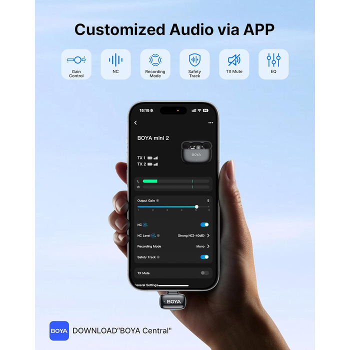 BOYA MINI 2: Портативний мікрофон з USB-C, 48kHz/24Bit, 100м, 30год, для iPhone, Android, Vlogging, YouTube, інтерв'ю (Space Silver)