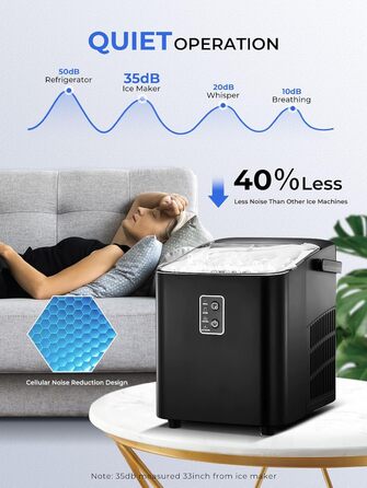 FOHERE Ice Maker - Fast Ice in 5 Minutes, 14kg/24h Capacity, Self-Cleaning, 2 Sizes, Portable for Kitchen, Office, Bar & Party (Black)