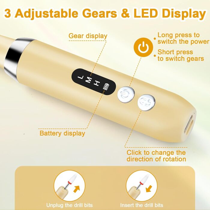 Електрична машинка для манікюру та педикюру - Фрезер для нігтів з набором свердел, 35000 об/хв