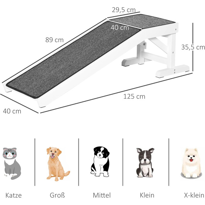 Рампа для собак PawHut – пандус для собак з антиковзким килимком, для автомобілів, позашляховиків та вантажівок (до 30 кг, 125 x 40 см)