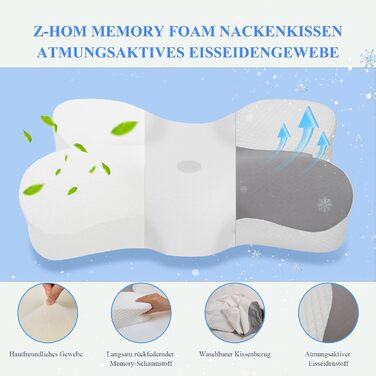 Подушка для шиї Z-hom, подушка для голови з Memory Foam, ергономічна подушка для шиї, подушка для тих, хто спить на боці, на спині та животі, ергономічна подушка для сну на боці 60 x 36 x 13/8 см