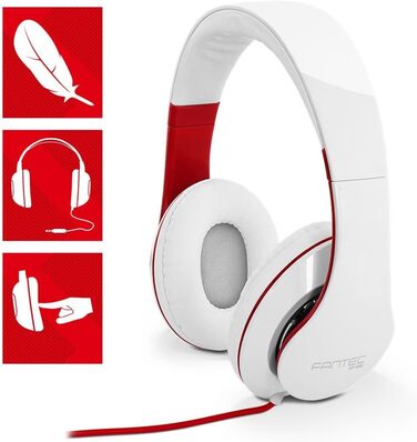 Навушники FANTEC SHP-250AJ Stereo HiFi, білий/червоний, без мікрофона
