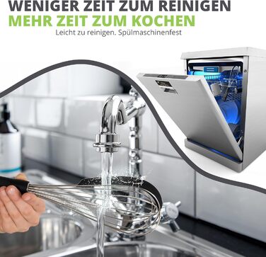 Віскер Oliver's Kitchen® з нержавіючої сталі з інтегрованим силіконовим скребком - ідеальний для випічки та приготування їжі. Спіральний віскер, зручна ручка, легко миється.