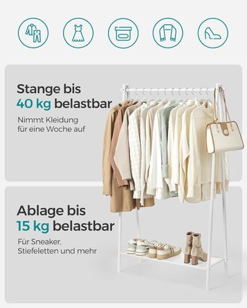 SONGMICS Clothes Rack, Coat Rack, Wardrobe, Clothes Storage, Steel Frame, with Rail and Shelf, 33.5 x 92.5 x 153 cm, for Bedroom, Wardrobe, Laundry Room, White HSR023W01