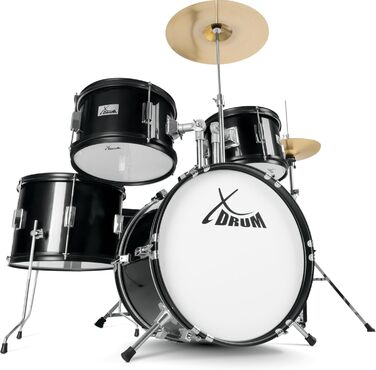 XDrum Junior Pro Kinder барабанний комплект Red - для дітей 5-9 років - з аксесуарами та навчальним посібником (Чорний, Solo)