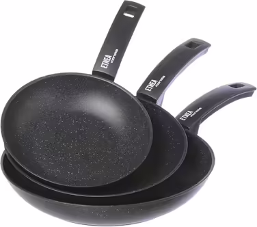 Moneta Etnea Frying Pan Set 24-28, Aluminum, Black - Stone Look, (Standard, 20-24-28 cm)