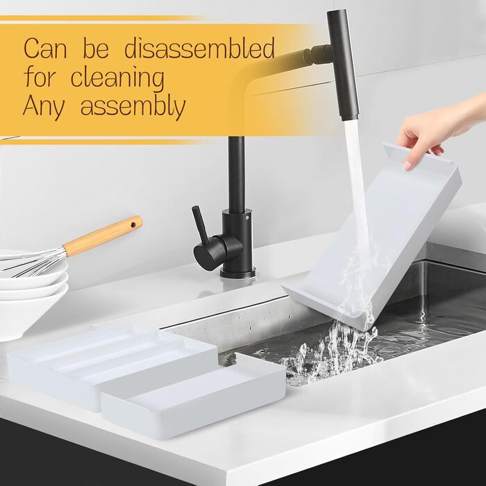 Органайзер для столових приборів в шухляду, розсувний, 27.5-50 см, 3-7 відділень, пластик, для кухні