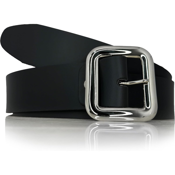Жіночий шкіряний ремінь Almela з срібною пряжкою, ширина 4 см (Чорний, 90)