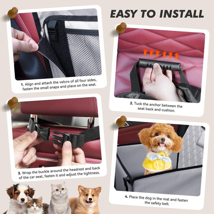 Автокрісло для собак: стабільне, водонепроникне, з підсиленими стінками та ременями безпеки, сіре