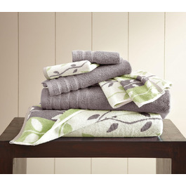 Amrapur Overseas Modern Threads Towel Set, 6-Piece, Dyed, Bio-Leaf Pattern, Jacquard/Solid, Ultra-Soft, 500 g/m², 100% Combed Cotton, Ash Grey