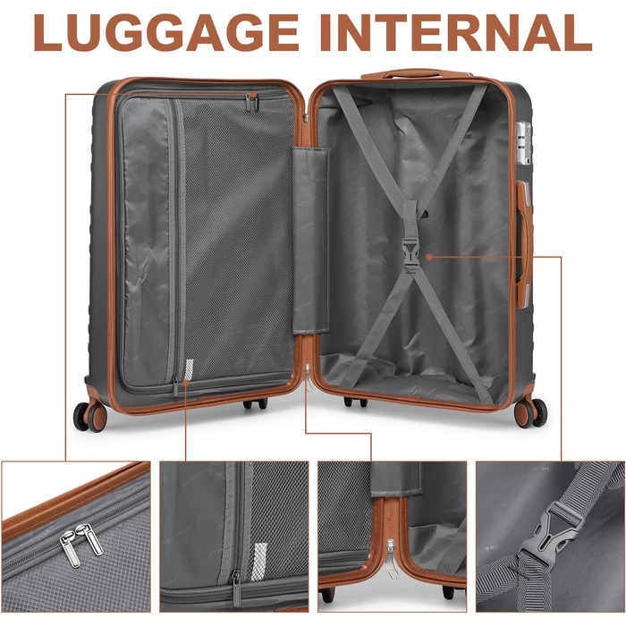 Чемодан ручної поклажі British Traveller середнього розміру, 64 x 43 x 26.5 см, з TSA-замком, ABS+PC, сірий