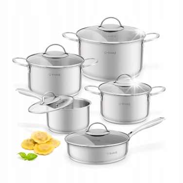 Набір посуду Starke Pro Varese (10 предметів): каструлі для індукції та газу, сковорода, кришки, нержавіюча сталь