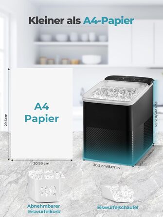 Машина для льоду FOHERE портативна, самоочисна, 14 кг/24 год, 2 розміри, компактний дизайн, керування однією кнопкою, інтелектуальні сповіщення, з лопаткою та кошиком для дому/бару/офісу/кемпінгу (чорний)