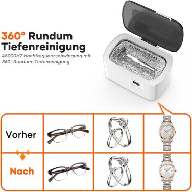 Ультразвукова очищувальна машина KECOOLKE Sonic Cleaner з цифровим таймером для окулярів, каблучок, монет, ювелірних виробів, біла