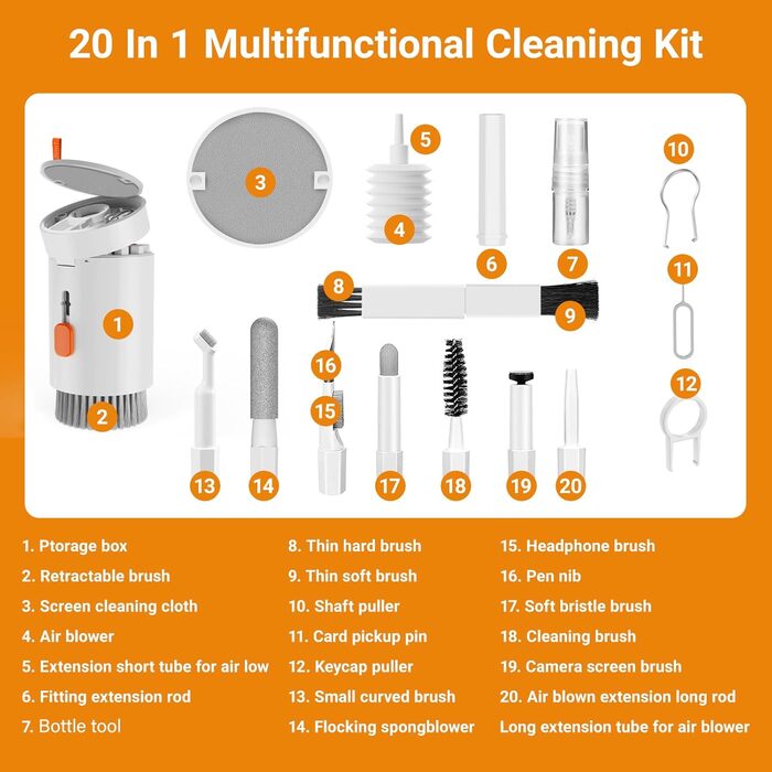 Набір для чищення екрану ноутбука, клавіатури, 20-в-1, Airpod, багатофункціональний, для комп'ютерів, камер