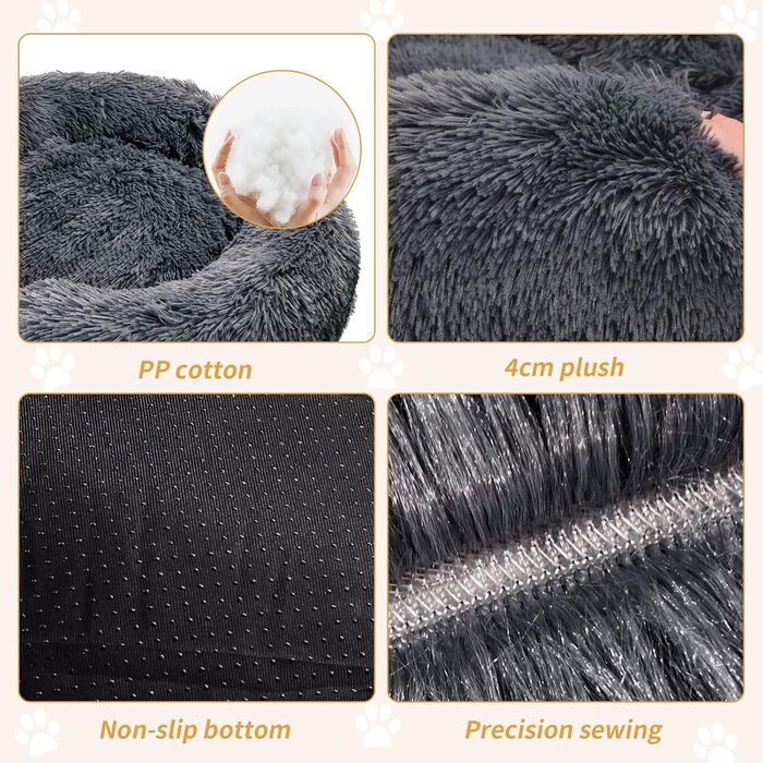 Крісло-лежанка для котів та собак 50 см, м'яке, плюшеве, антиковзаюче, легко миється, темно-сірий колір