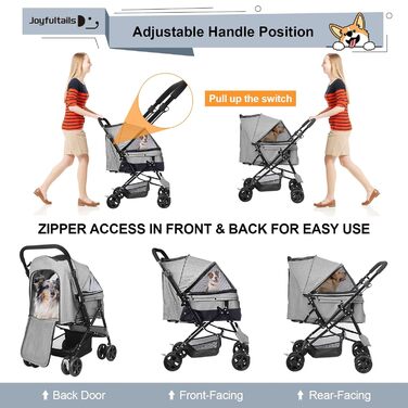 Складаний візок для собак, переноска для тварин до 20 кг, сірий. Підходить для собак та котів