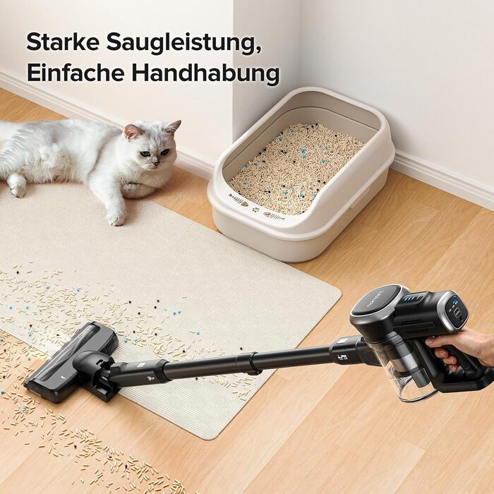 Бездротовий акумуляторний пилосос Lubluelu з LED-щіткою, HEPA-фільтром, потужністю 220W та 25kPa, час роботи до 50 хвилин, для твердих поверхонь, шерсті тварин та килимів (чорний)