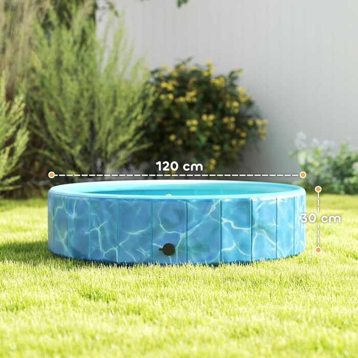 PawHut Басейн для собак 160 x 30 см, складаний, з неслизьким покриттям, блакитний. Підходить для собак та котів