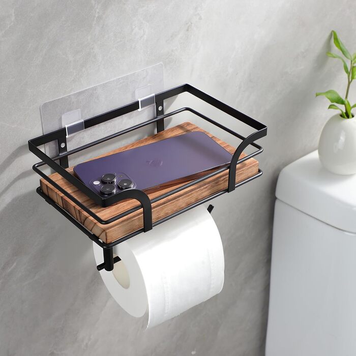 Тримач туалетного паперу YIGII без свердління, нержавіюча сталь, щітка, для ванної кімнати та кухні (дерев'яний колір)