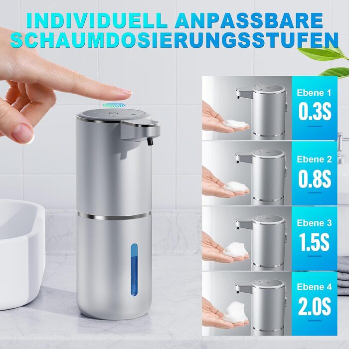 Amyzavls Automatic Soap Dispenser, 380ml Wall Mount Touchless Electric Soap Dispenser with Sensor, USB Rechargeable Foam Soap Dispenser for Bathroom, Kitchen, Office Silver