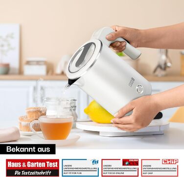 Електричний чайник для подорожей LEBENLANG з нержавіючої сталі, 500 мл, без BPA, 600W, білий, для кемпінгу та подорожей