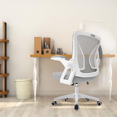 Офісний стіл з регульованими підлокітниками, ергономічний стілець з сітчастою спинкою, підтримка попереку, регульована висота, м'яке сидіння, обертовий на 360°, сірий