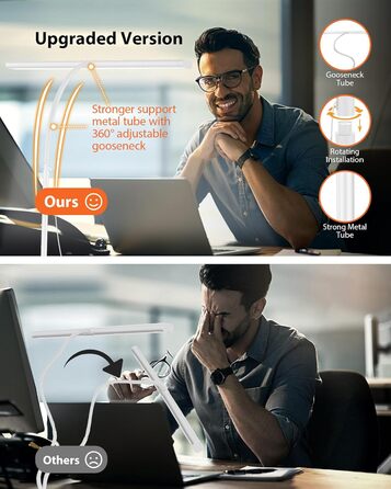 Настільна лампа 10W з регулюванням яскравості, 160 LED, USB-адаптер, 3 колірні температури, 10 рівнів яскравості, гнучкий 70см