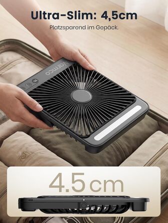 Вентилятор для кемпінгу Warmco 20000mAh з лампою та дисплеєм, 15-48 годин роботи, тихий, ультратонкий, з гачком, USB, чорний