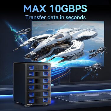 Зовнішній корпус для HDD/SSD CENMATE 806TC, 2 слоти 2.5/3.5 SATA, 10Gbps, алюміній, з охолодженням, USB 3.2 A/C, Hot Swap