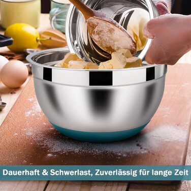 Mixing Bowl Set of 6, Homikit Stainless Steel Bowl Set, Salad Bowl with Airtight Lid & Non-Slip Silicone Bottom for Cooking/Baking/Serving, 4.6L/2.8L/2.5L/1.6L/1.2L/0.7L, Blue