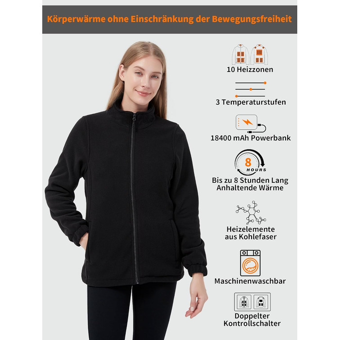 Обогревна куртка для жінок з Powerbank 18400 mAh, 10 зон обігріву, флісова куртка Feece, тепла куртка з акумулятором, зимовий одяг з обігрівом (L)