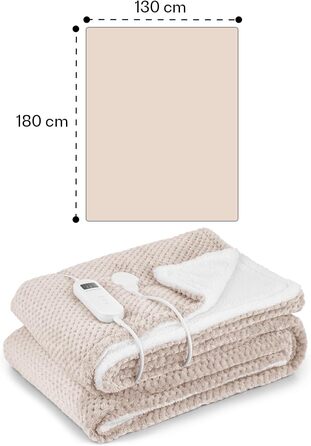 Електрична ковдра Klarstein XL з автовимкненням, 180x130 см. Тепла та комфортна ковдра для ліжка та дивана, 9 рівнів нагріву, машинне прання, двостороння, пісочний колір