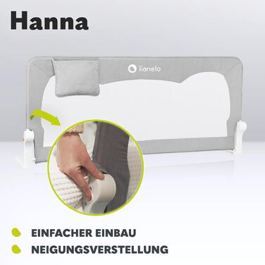 Захисний бортик для ліжка Lionelo Hanna 150x66 см, складаний на 180°, сітчастий, легкий монтаж, блокування, SecureBelt, міцна конструкція, сірий