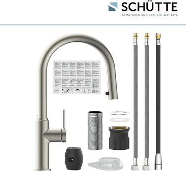 Кухонний змішувач SCHÜTTE 79562 Blackpool з висувною лійкою, поворотний на 360°, з однорідним змішувачем, нержавіюча сталь