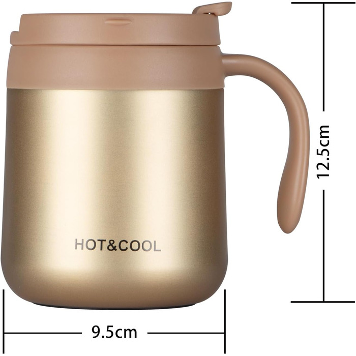 Термокружка з нержавіючої сталі 500 мл з кришкою та ручкою, подвійні стінки, вакуумна ізоляція, для подорожей та кемпінгу