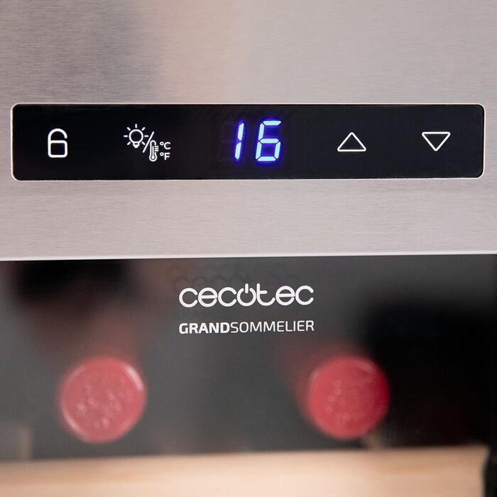 Cecotec Bolero GrandSommelier 830 CoolWood Wine Refrigerator, Thermoelectric, Quiet and High Performance, Adjustable Temperature: 8-18ºC, Touch Control Panel, Displays, Eco-friendly. (12 Bottles, Stainless Steel + Wood)
