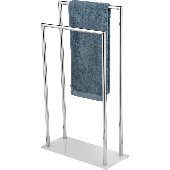WENKO Style Towel Rail with 2 Bars, Heavy Glass Base, Glossy