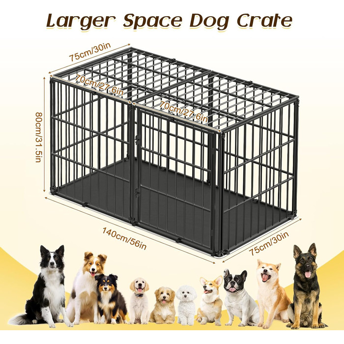 Міцний собачий переносний клітка Pawaboo 56 дюймів: надійний, анти-гризун, з килимком, металевий вольєр для собак з замком, чорний