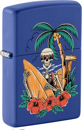 Запальничка Zippo Surfer Skull, вітрозахисна, синя матова, металева, багаторазова, подарункова упаковка, США
