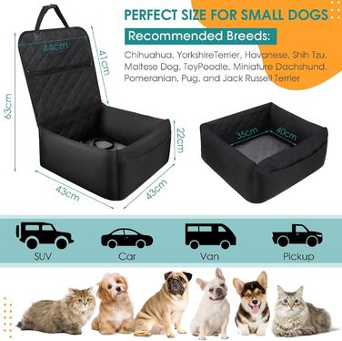 Автомобільний лежак для собак 2-в-1, чорний. Зігсвіт, з ременями безпеки, вбираючою підстилкою та знімним чохлом. Для маленьких собак