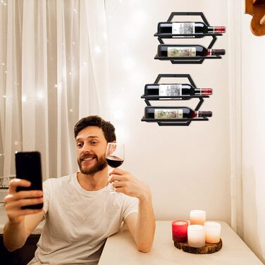 Metal Wall Mounted Wine Holder Stemware Glass Rack, 2Pcs Hanging Glass Wine Shelf Wall Mount Red Wine Shelf Organizer with 3 Stem Glass Holders for Home Kitchen Bar Display Decor (Bb)
