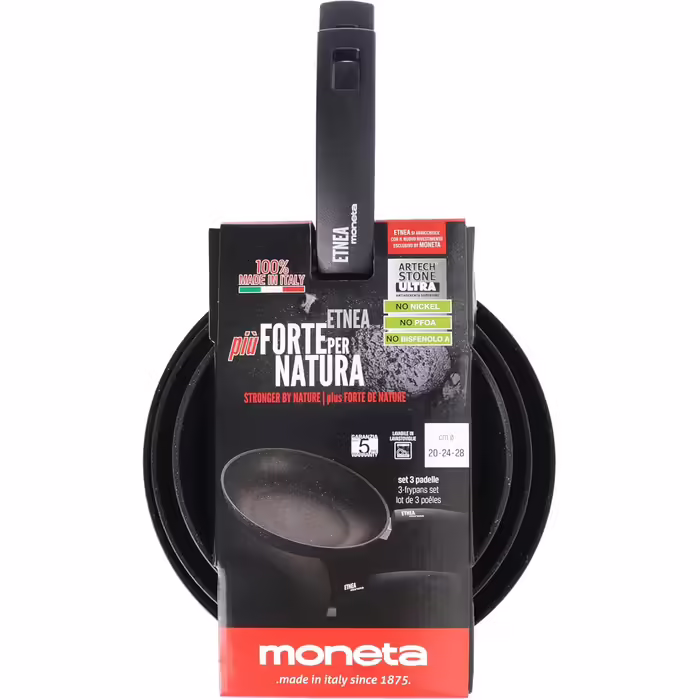 Moneta Etnea Frying Pan Set 24-28, Aluminum, Black - Stone Look, (Standard, 20-24-28 cm)