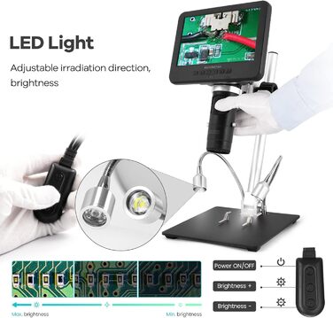 Цифровий мікроскоп Andonstar AD246S-M з 7-дюймовим екраном, 2000x, 3 об'єктиви, 2160P UHD відеозапис, 32GB карта пам'яті