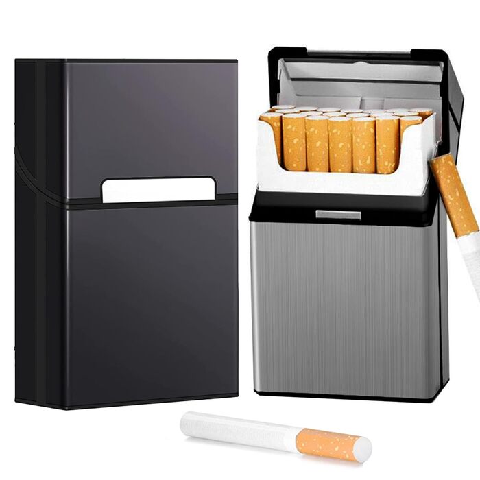 Металеве тютюнопакувальник LiRiQi на 20 сигарет (2 шт.) з магнітною застібкою, сірий та чорний кольори