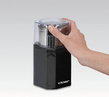 Cloer 7580 Electric Coffee and Spice Grinder, 200 W, for Pesto, Nuts and Grains, up to 70 g Coffee Beans, Removable Stainless Steel Container, Black