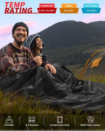 Сплячий мішок Outdoor Sportneer для двох осіб: спальний мішок на 3 сезони, 220x150 см, 2.75 кг з 2 подушками, дорослий ковдровий спальний мішок для сім'ї (без фланелевої підкладки) (Чорний)